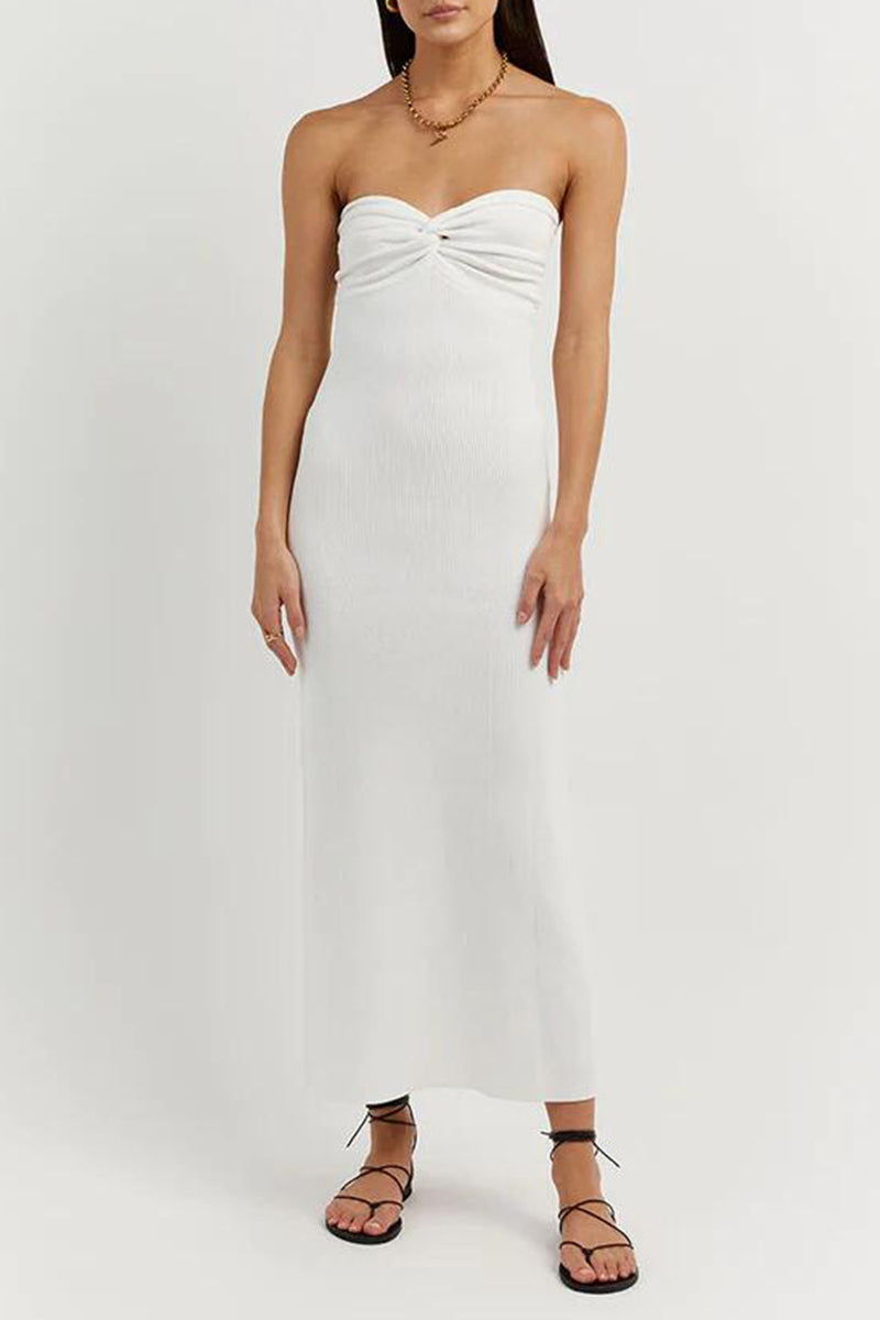 Levoire | Robe Sexy Solide Asymétrique Sans Bretelles À Une Étape Blanc