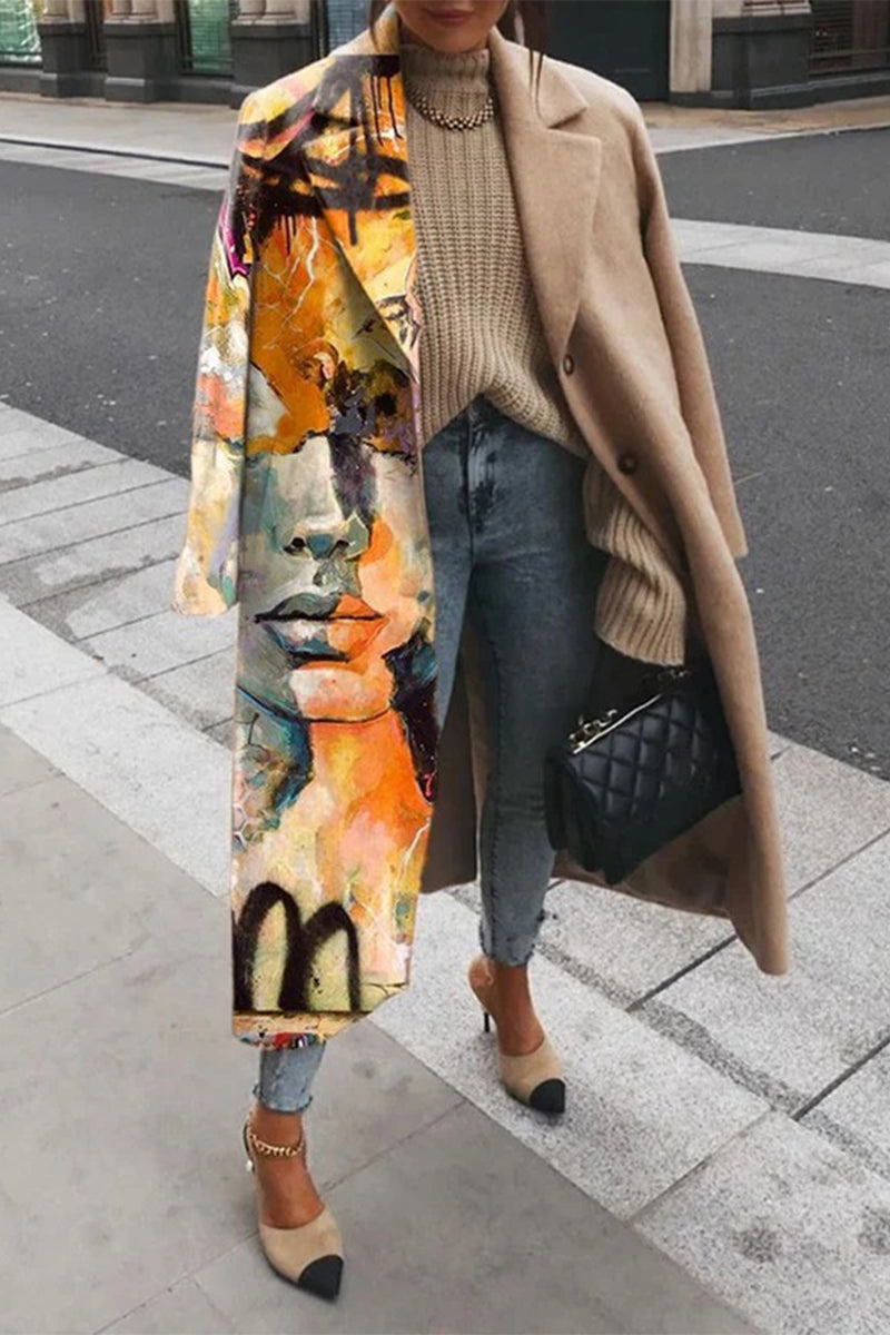 Levoire | Vêtement Extérieur Élégant Avec Col Contrasté Imprimé Khaki