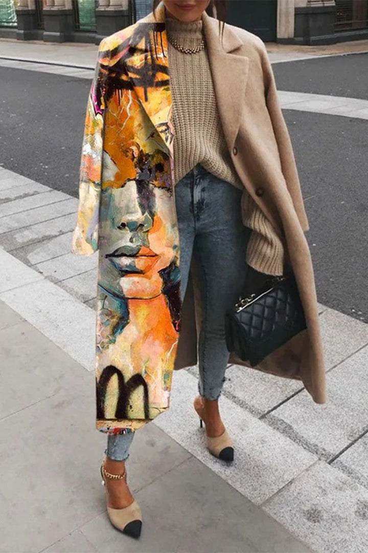 Levoire | Vêtement Extérieur Élégant Avec Col Contrasté Imprimé Khaki