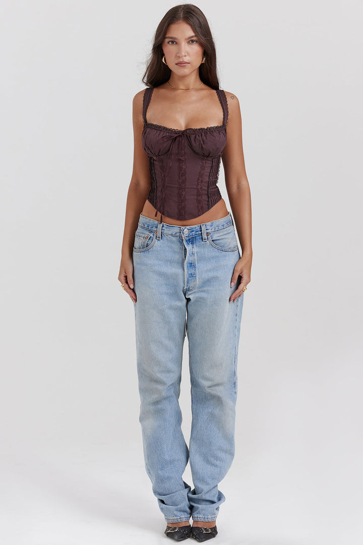 Levoire | Top En Corset En Dentelle Brune