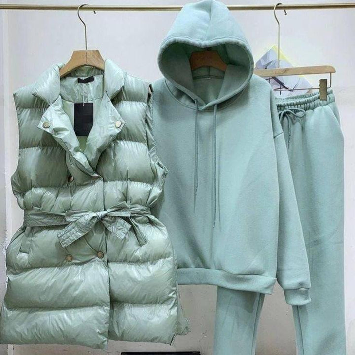 Levoire | Veste Mi-Longue À Manches Longues Sweat À Capuche Grand Ensemble Trois Pièces Vert