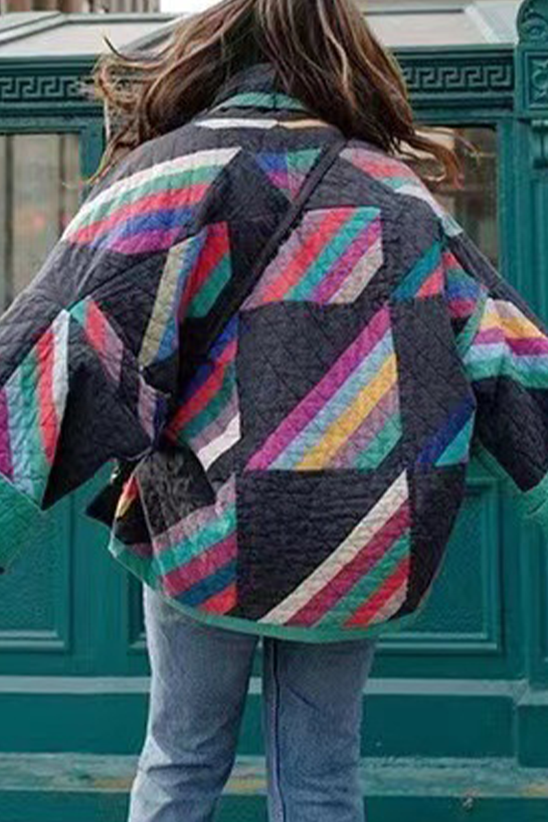 Levoire | Style Britannique Vintage Colorblock Contraste Col Revers Vêtements D'Extérieur