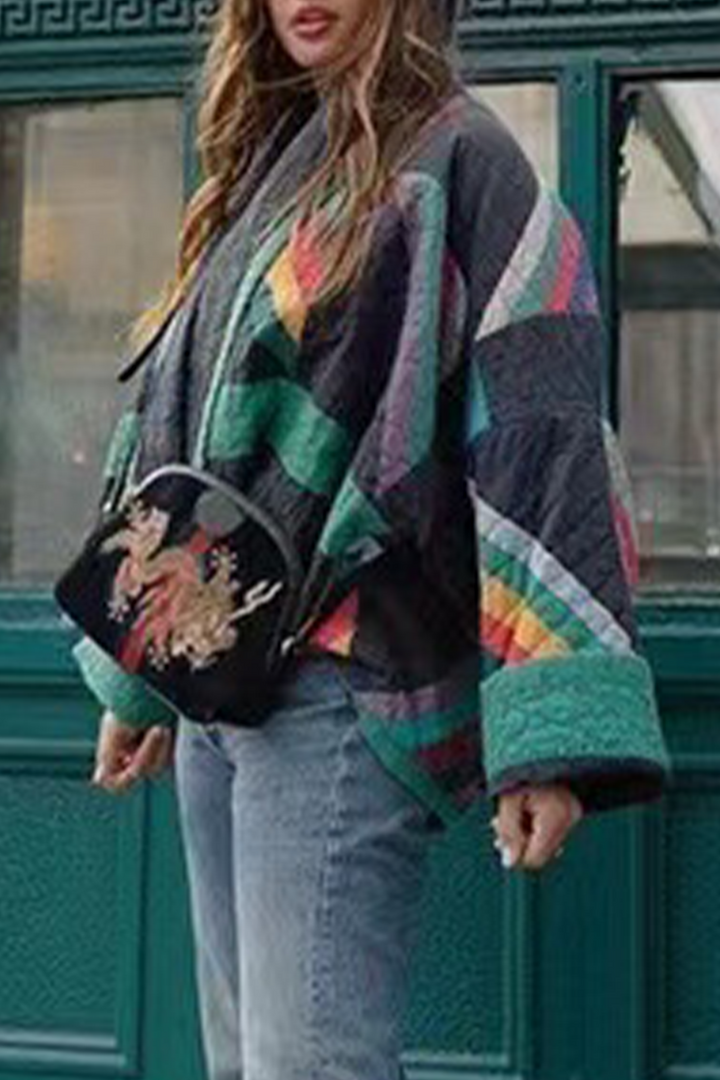 Levoire | Style Britannique Vintage Colorblock Contraste Col Revers Vêtements D'Extérieur
