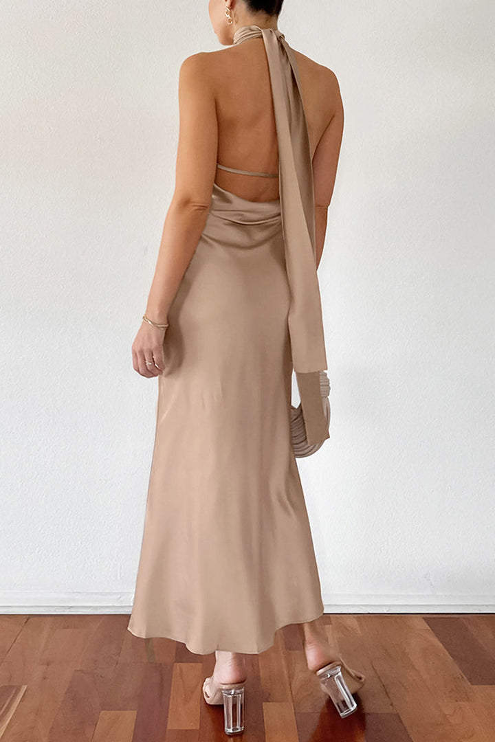 Levoire | Sexy Promis Solide Bandage Dos Nu Halter Robe Sans Manches Kleid