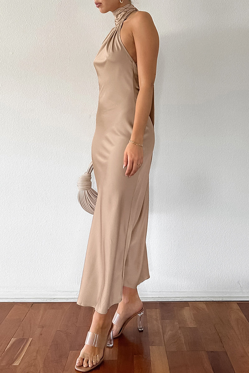 Levoire | Sexy Promis Solide Bandage Dos Nu Halter Robe Sans Manches Kleid