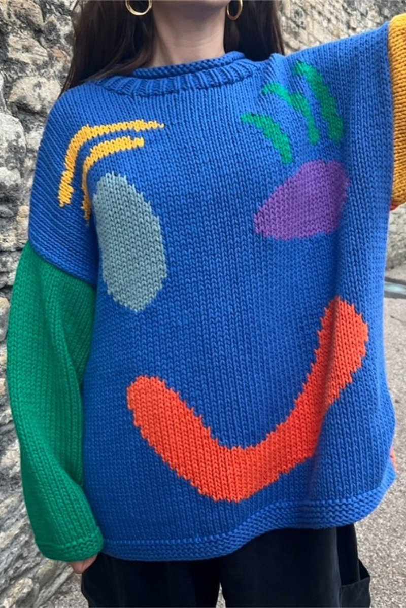 Levoire | Pull Rond Col Contrasté Uni Décontracté