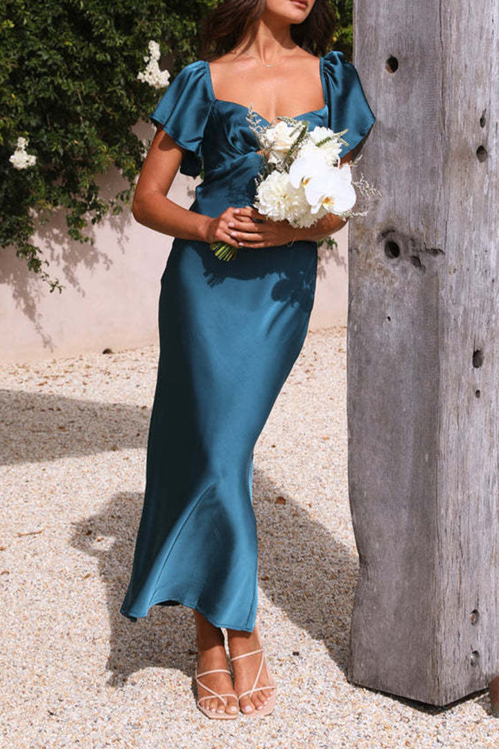 Levoire | Robe Sexy Unicolore À Encolure Évasée Bleu paon