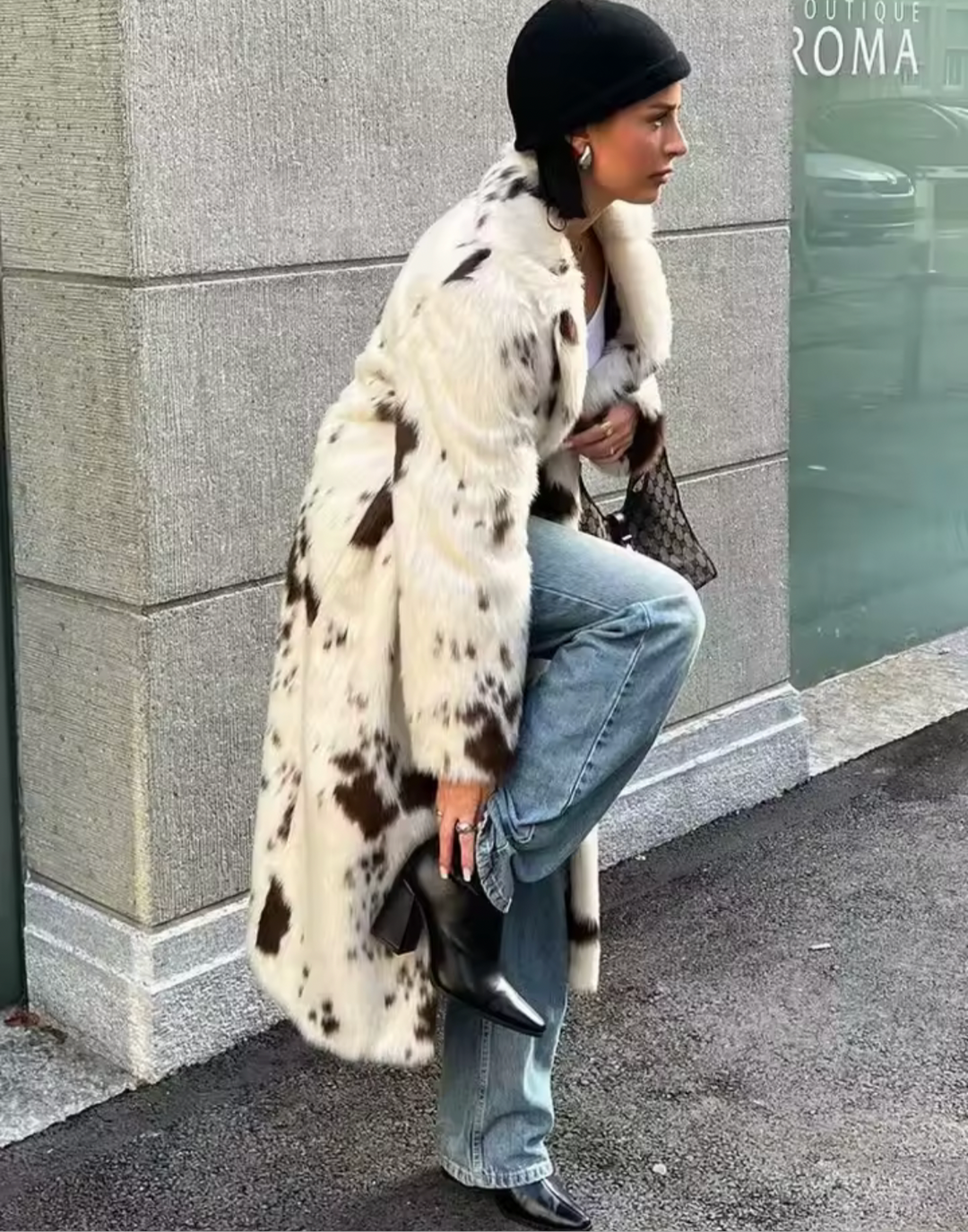 Levoire | Manteau En Fourrure Synthétique Plus Long En Design De Vache