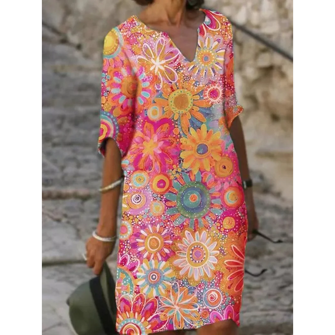 Levoire | Robe mini à imprimé floral avec décolleté en V pour dames Rose