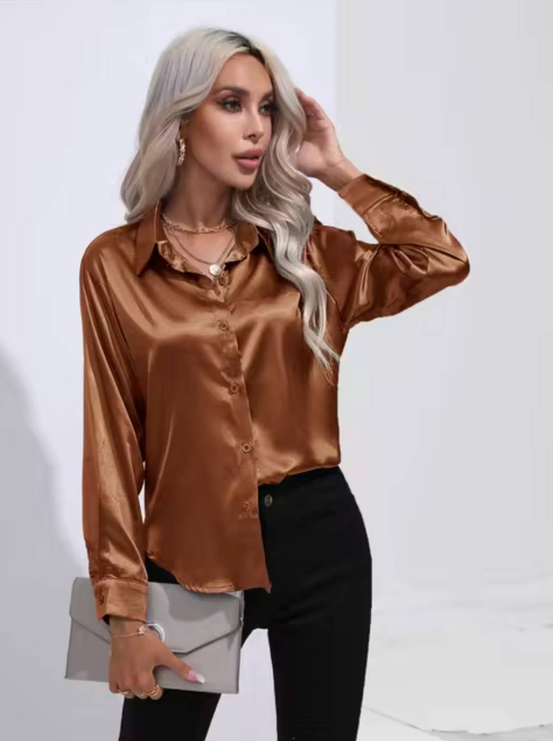 Levoire | Chemisier Luxe Avec Manches Longues Marron foncé