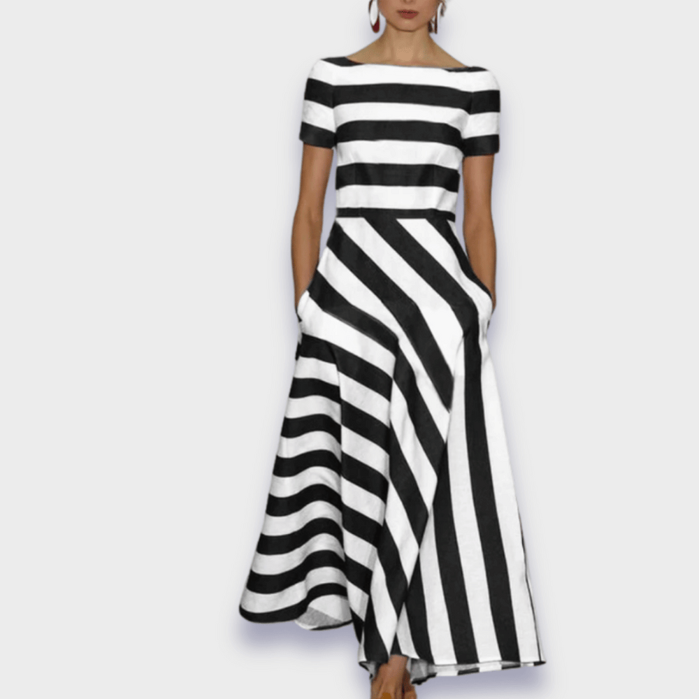 Levoire | Robe Maxi Rayée Faite Main Noir