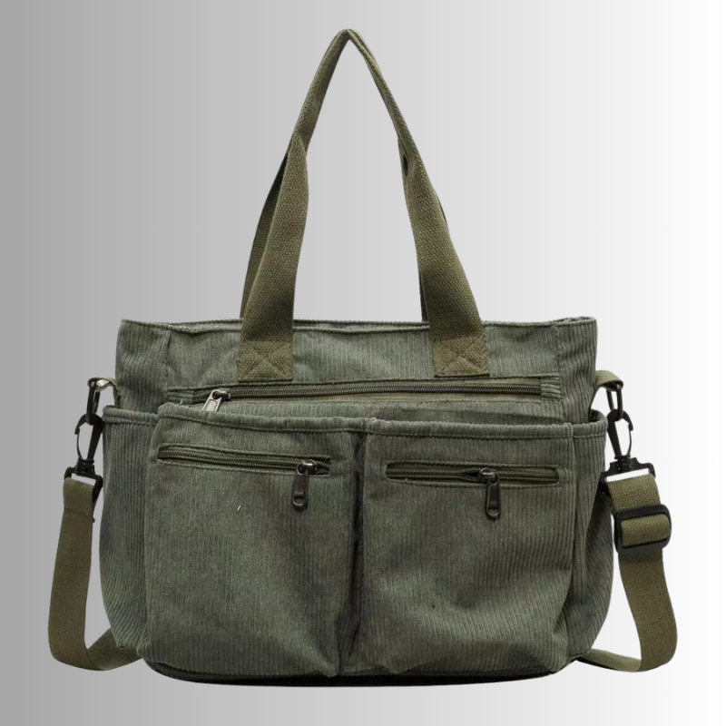 Levoire | Sac À Bandoulière En Corduroy Avec Plusieurs Poches Pour Femmes Vert