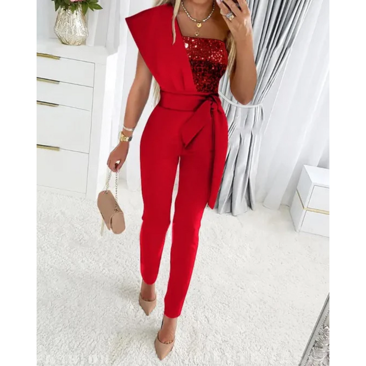 Levoire | Combinaison Stylee Avec Ceinture Et Col En V Profond Rouge