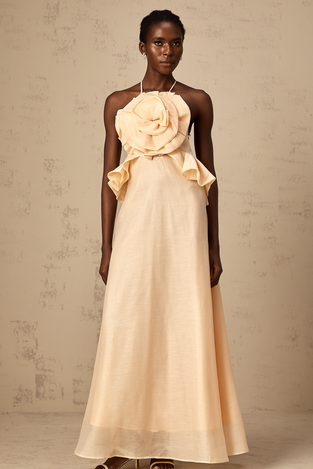 Levoire | Rosa 3D Fleur Volant Maxi Robe