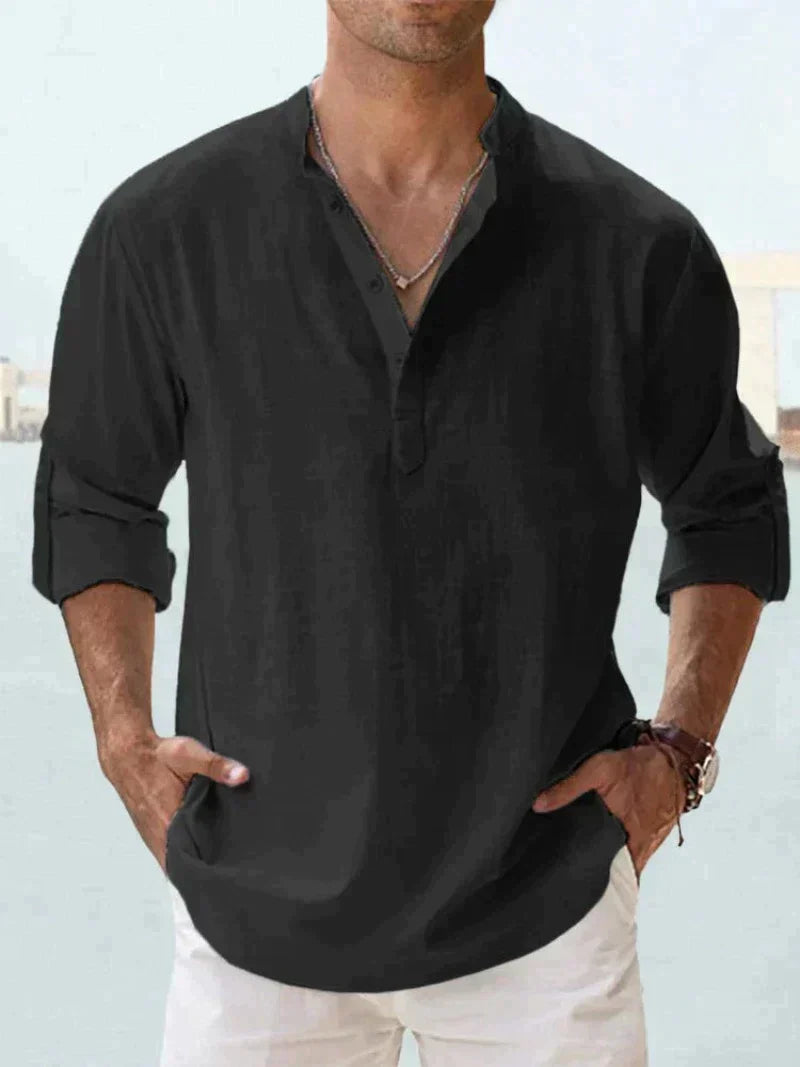 Levoire | Chemise En Lin À Manches Longues Légère Pour Hommes Noir