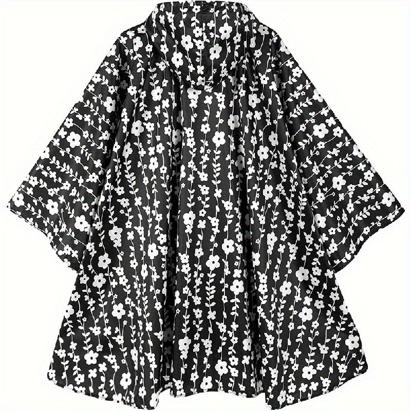 Levoire | Veste De Pluie Imperméable Avec Fermeture Éclair Et Poches Noir blanc fleur