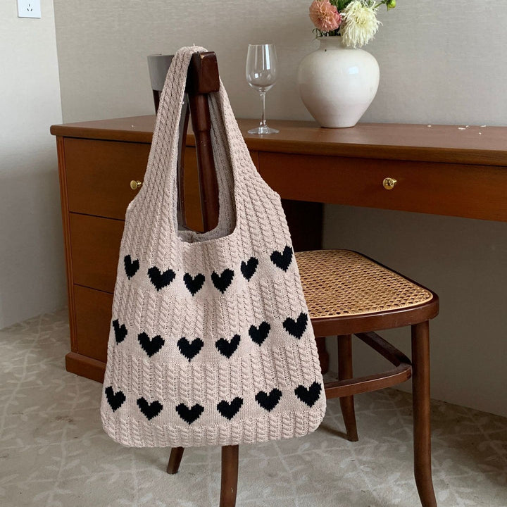Levoire | Sac Tricoté À La Main Avec Motif En Forme De Cœur Khaki