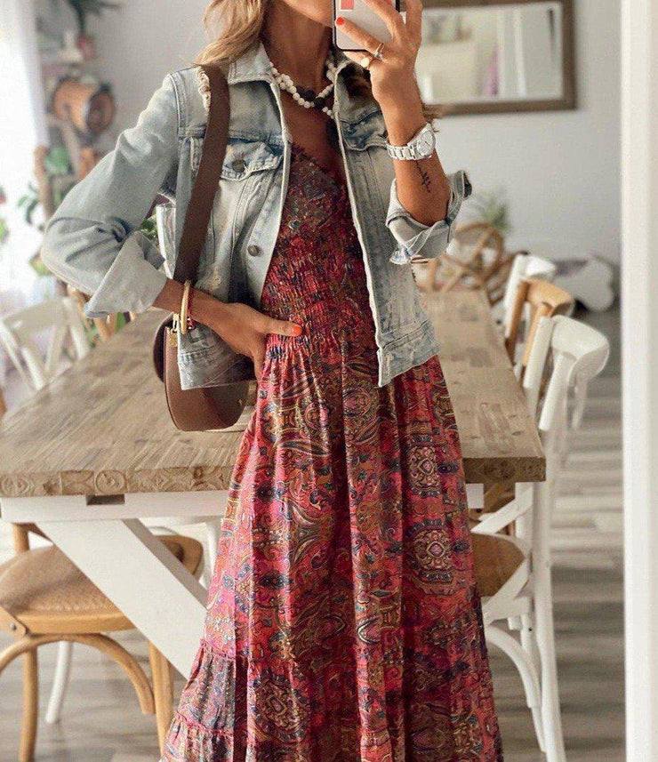 Levoire | Élégante Robe Maxi À Col En V Avec Taille Cintrée