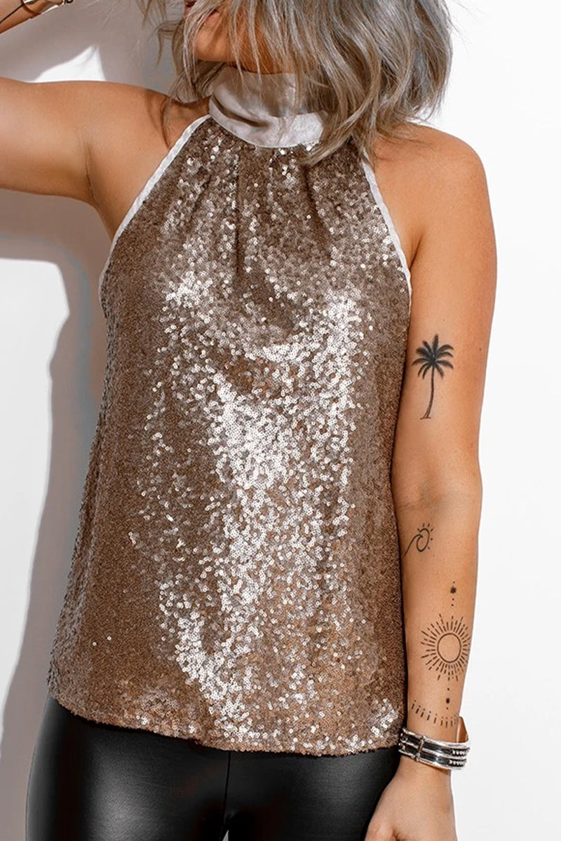 Levoire | Tops En Paillettes Solides Sexy Champagne