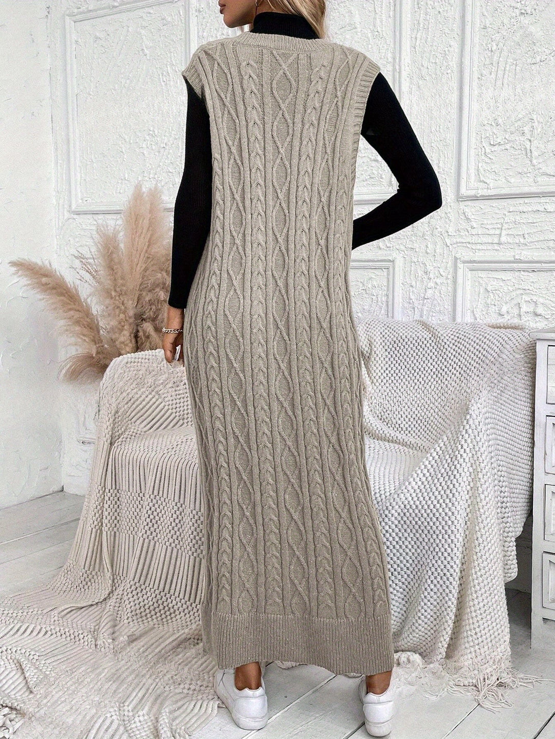 Levoire | Robe Maxi Sans Manches Rayée Avec Motif En Câble Et En Col V
