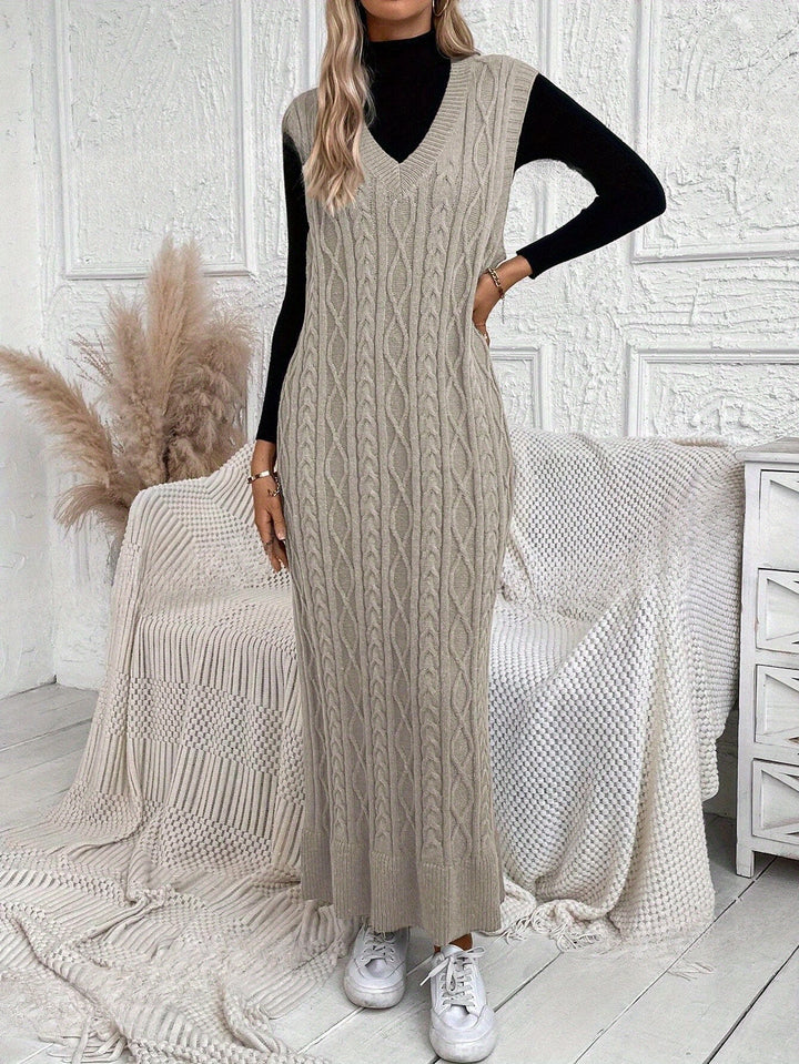 Levoire | Robe Maxi Sans Manches Rayée Avec Motif En Câble Et En Col V