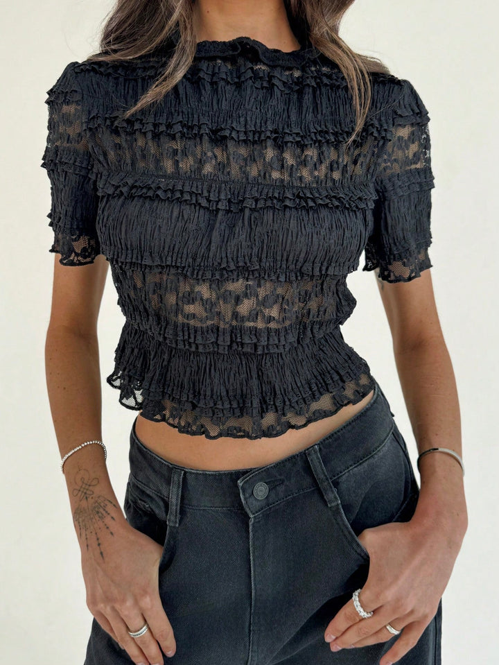 Levoire | Top Court En Dentelle Luxueuse Noir