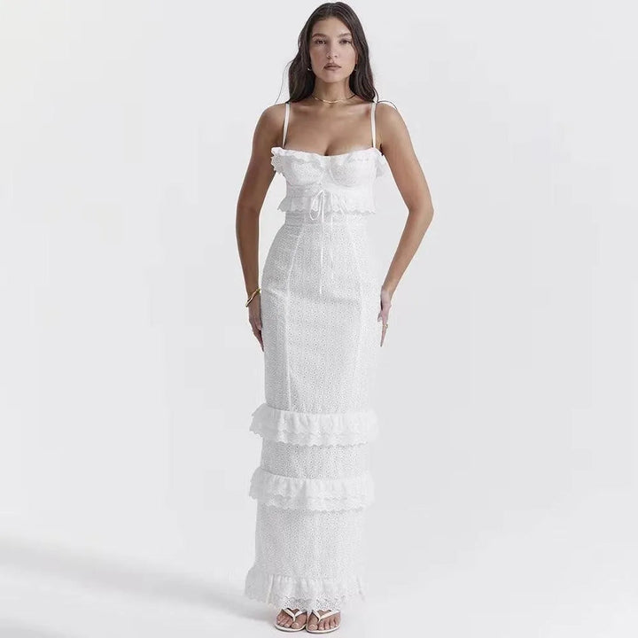 Levoire | Robe à bretelles en crochet blanche pour femmes