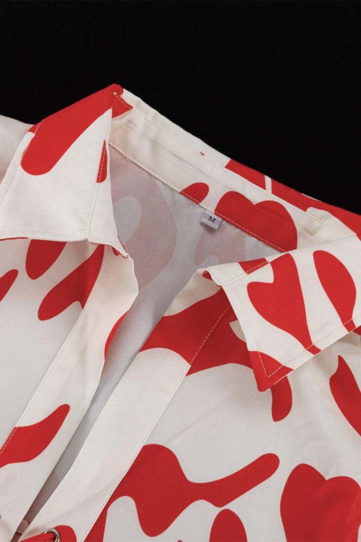 Levoire | Décontracté Floral Patchwork Col Rabattu Manches Longues Deux Pièces