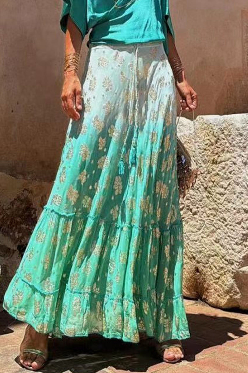 Levoire | Élégante Impression De Fleurs Froncées Contraste Taille Haute Décontractée Type A Imprimé Intégral Pantalon