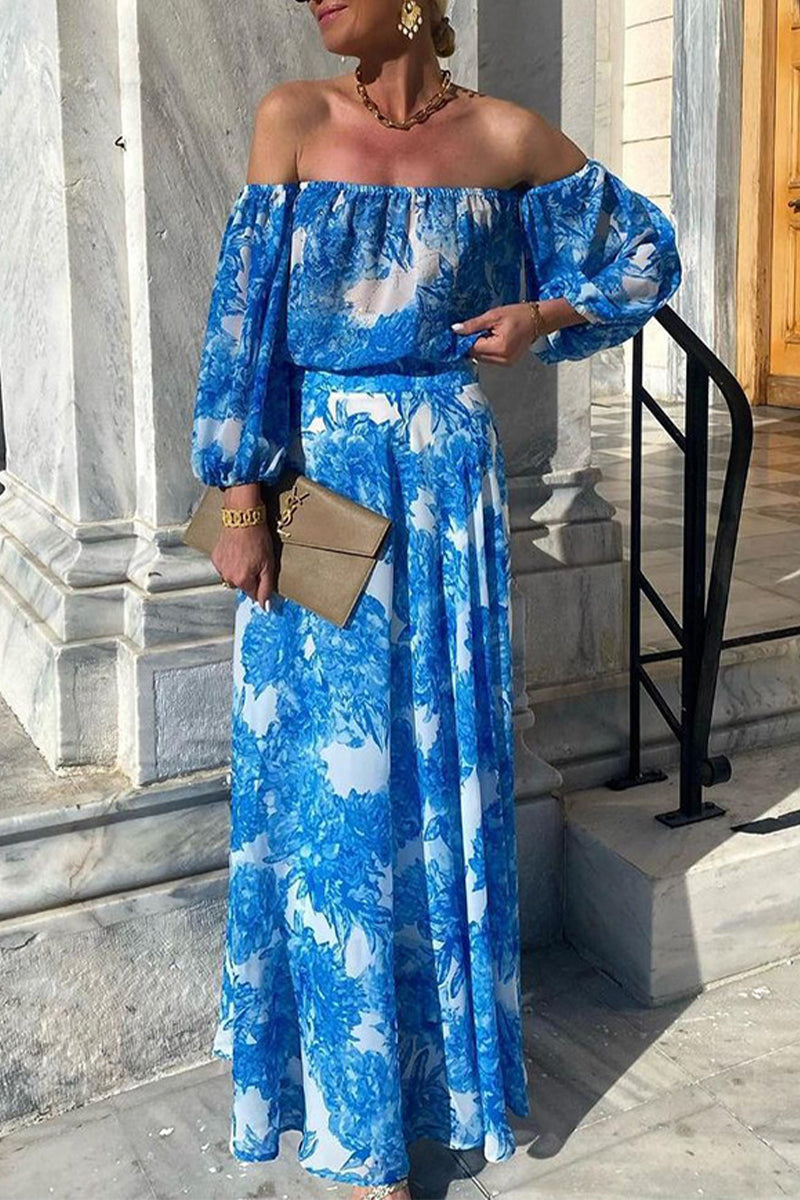 Levoire | Robes Alinien Offshoulder Patchwork Fleurs Sexy Bleu