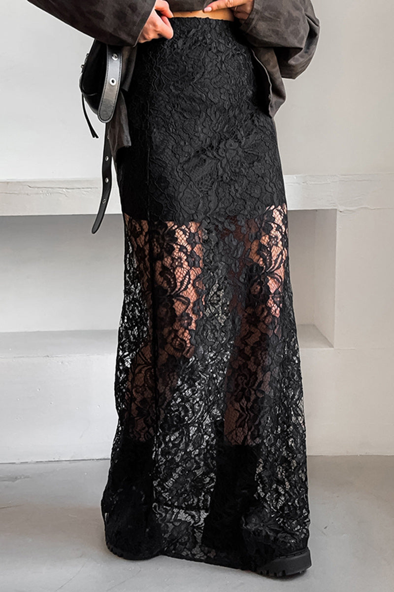 Levoire | Sexy Uni Couleur Dentelle Transparente Droite Taille Haute Uni Bas
