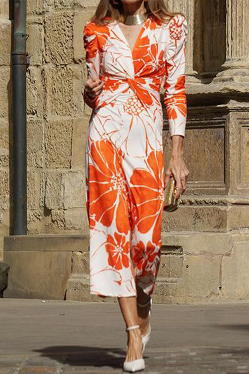 Levoire | Robe Fleurie Décontractée À Encolure En V One Step Blanc Orange