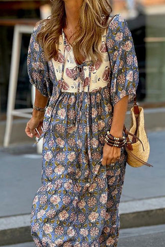 Levoire | Robe A-Ligne À Col Rabattable En Patchwork Floral Bohemian À Motif Tridimensionnel