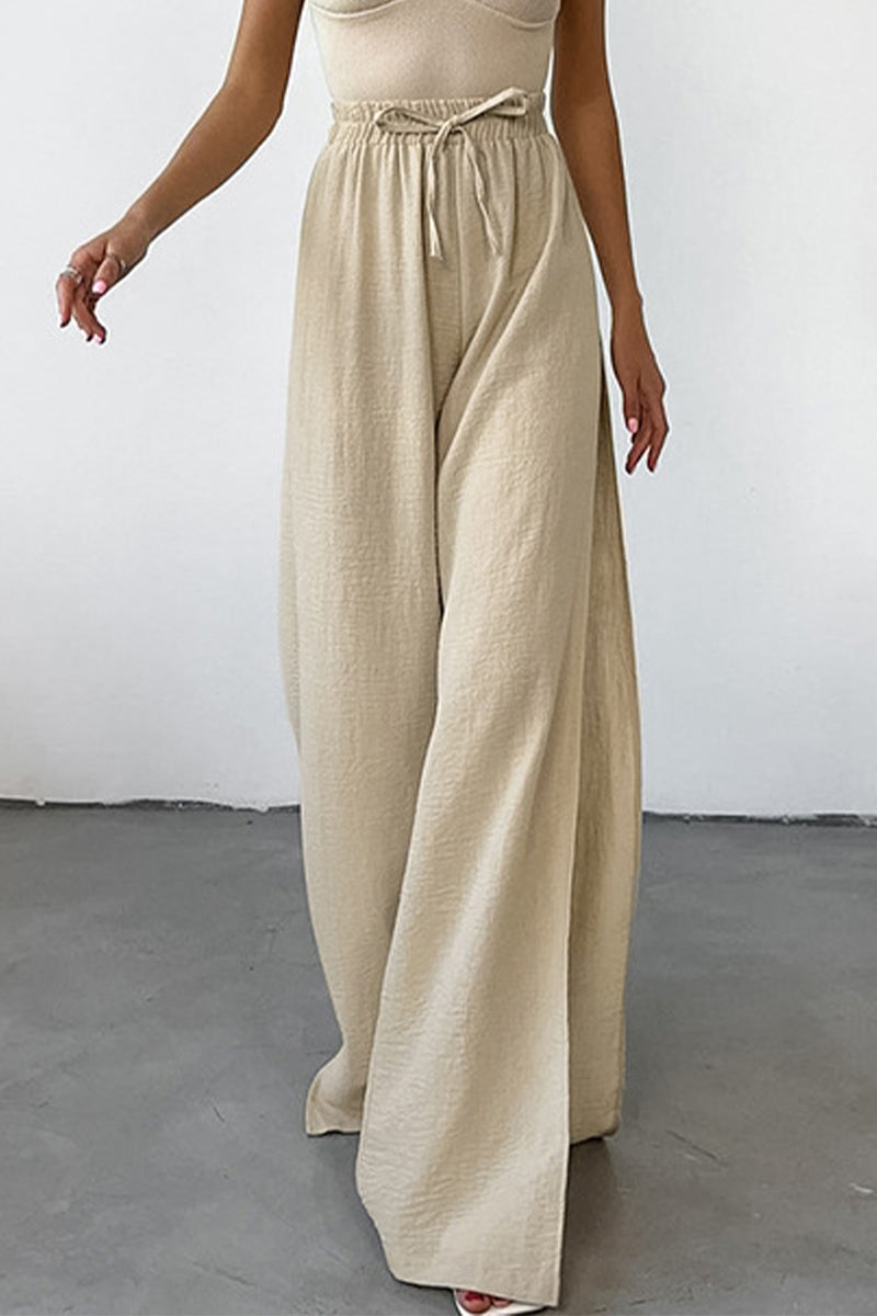 Levoire | Décontracté Quotidien Couleur Unie À Lacets Fente Taille Haute Coupe Ample Bas Unis Khaki