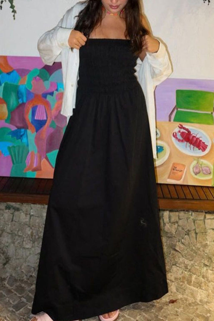 Levoire | Robes Sans Bretelles Patchwork Unies Décontractées Noir
