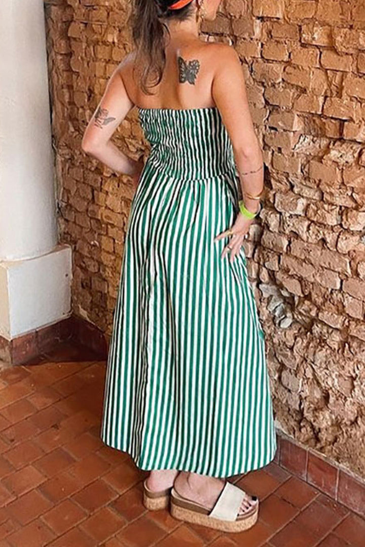 Levoire | Robe Imprimée Sans Bretelles À Rayures Décontractée Quotidienne Avec Contraste D'Impression