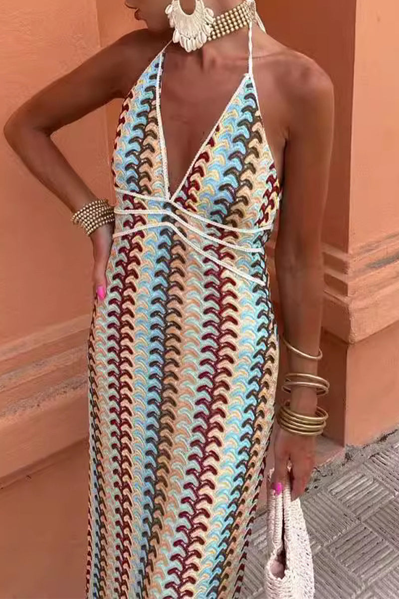 Levoire | Robe Sexy Colorblock À Lacets Dos Nu Contraste Décolleté En V Une Épaule