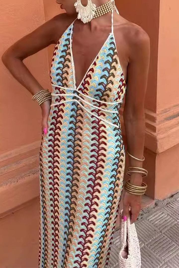 Levoire | Robe Sexy Colorblock À Lacets Dos Nu Contraste Décolleté En V Une Épaule