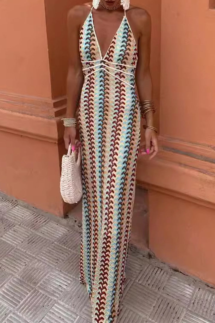 Levoire | Robe Sexy Colorblock À Lacets Dos Nu Contraste Décolleté En V Une Épaule