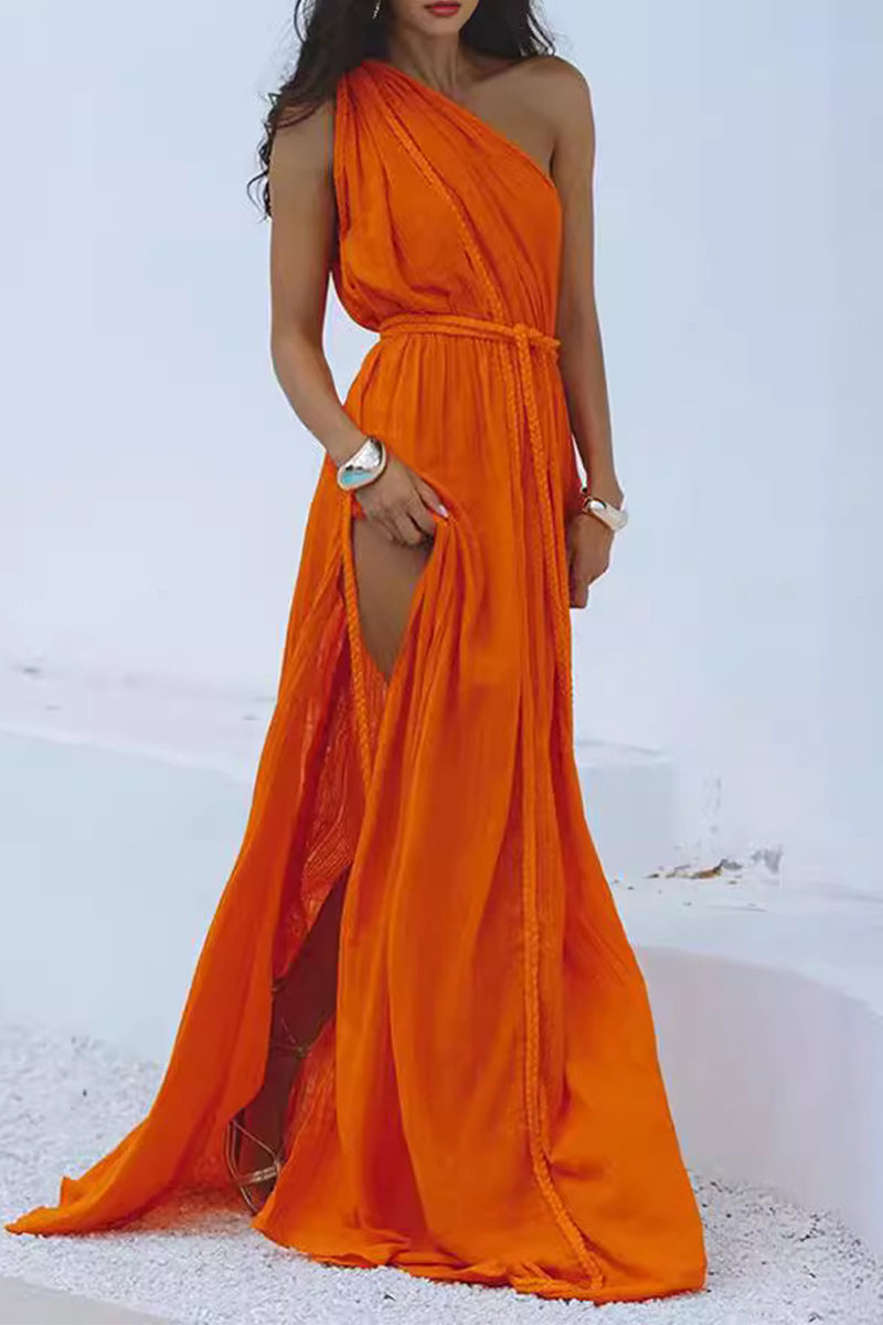 Levoire | Sexy Vacances Uni Fente Bretelles Design Maillot De Bain Paréo Orange Rouge Taille unique