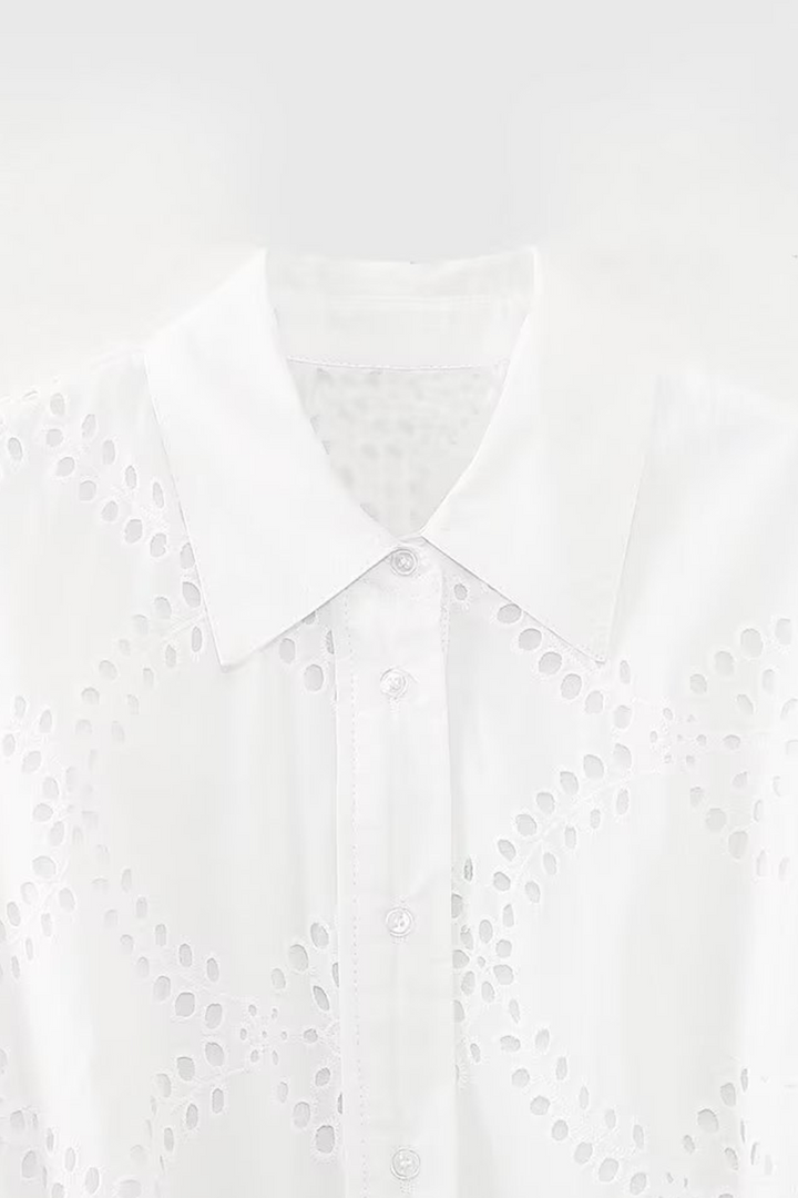 Levoire | Robes Aline Décontractées Unies Brodées À Col En Dentelle Ajouré