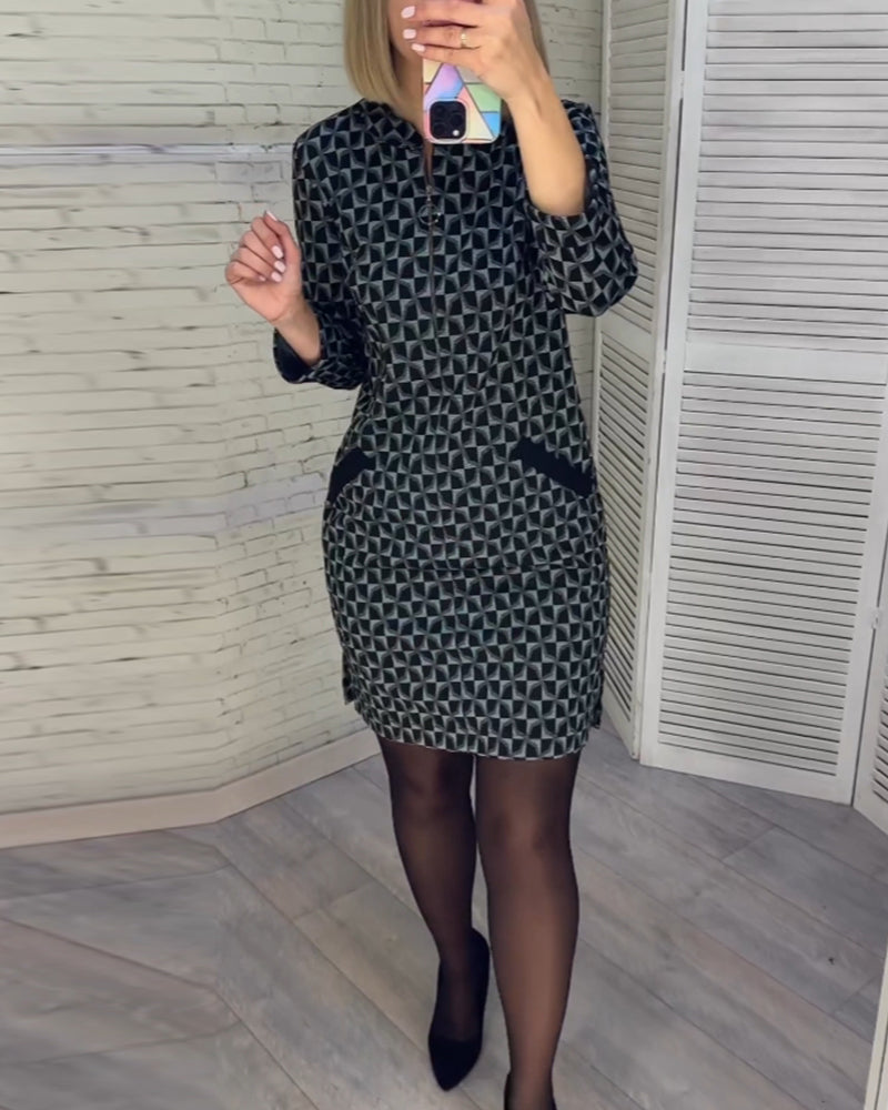 Levoire | Robe Avec Imprimé Diamant Et Manches Longues Noir