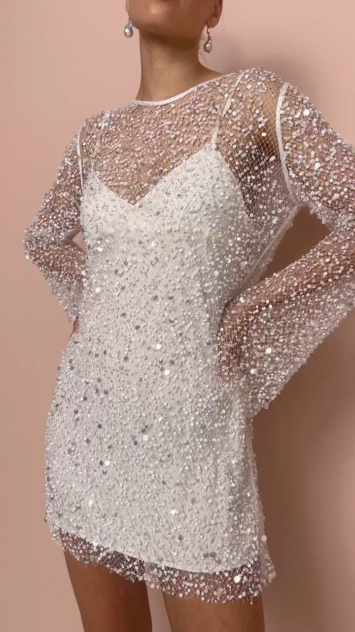 Levoire | Ensemble robe à bretelles en mesh perlé