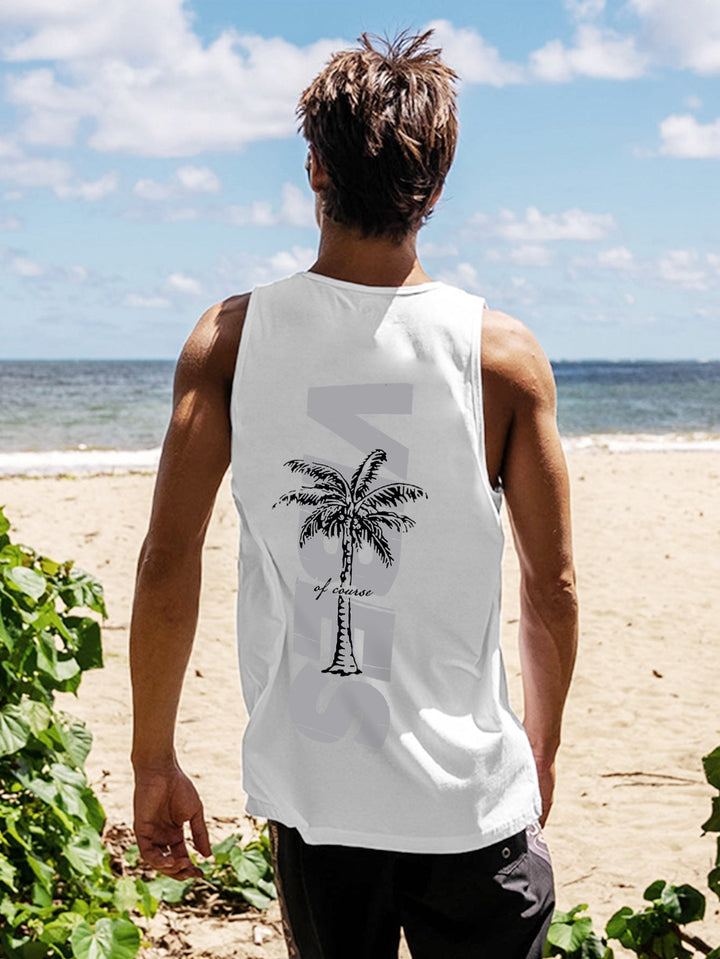 Levoire | Slim Fit Débardeur Homme Avec Motif De Palmier Blanc