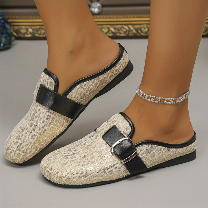 Levoire | Jolies Mules Pour Femmes Avec Semelle Plate Confortable Boucle carrée beige