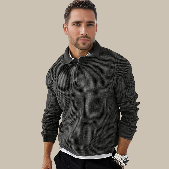 Levoire | Polo À Manches Longues Tricoté Élégant Pour Hommes gris foncé