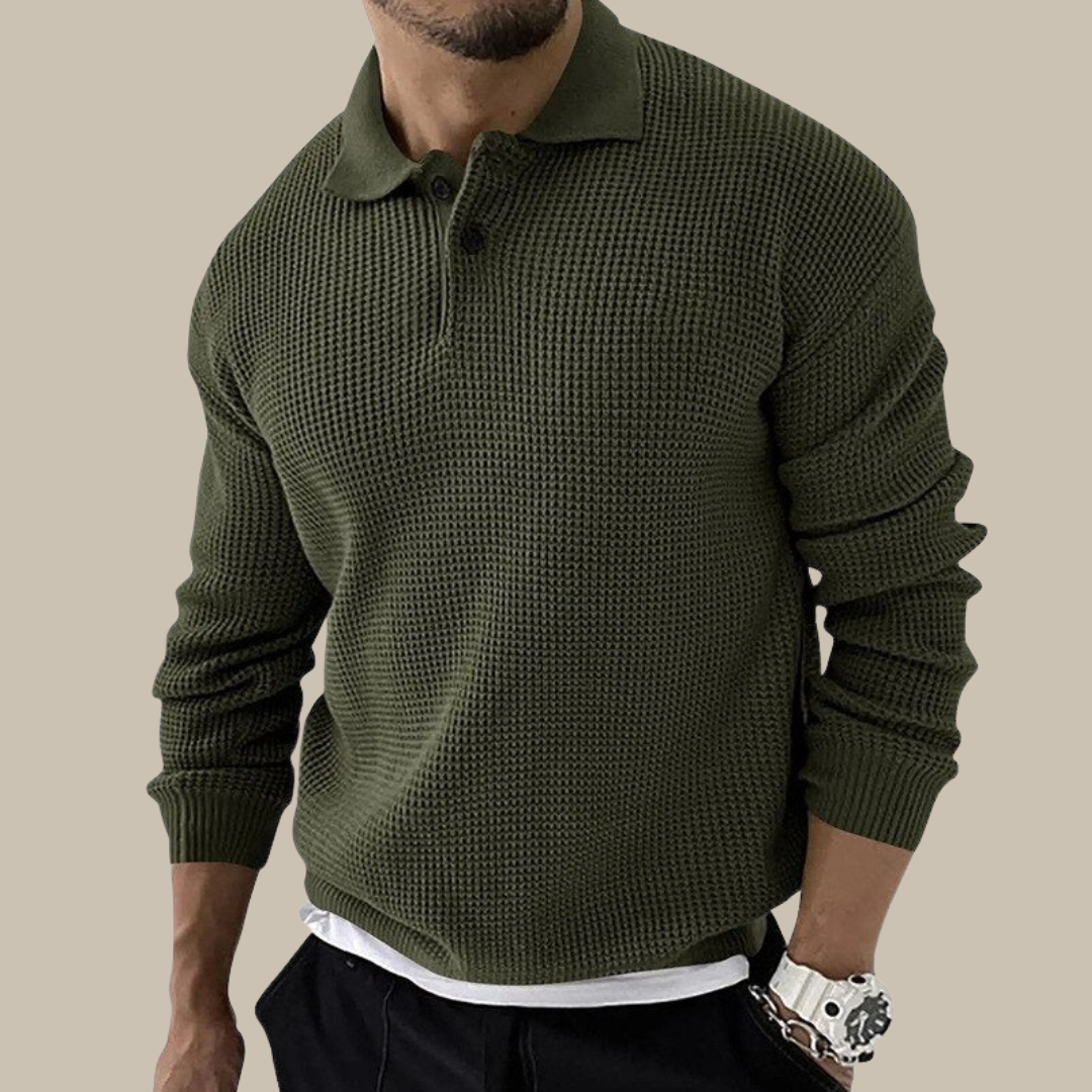 Levoire | Polo À Manches Longues Tricoté Élégant Pour Hommes vert olive