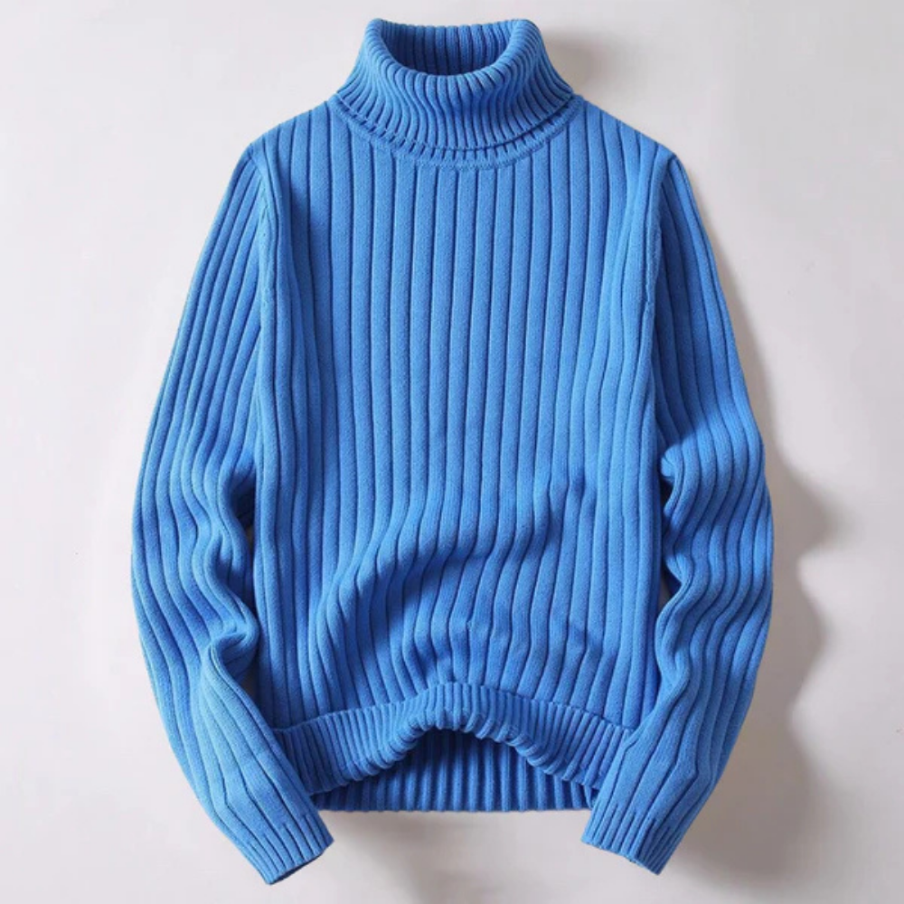 Levoire | Pull À Col Roulé Côtelé Élégant Bleu