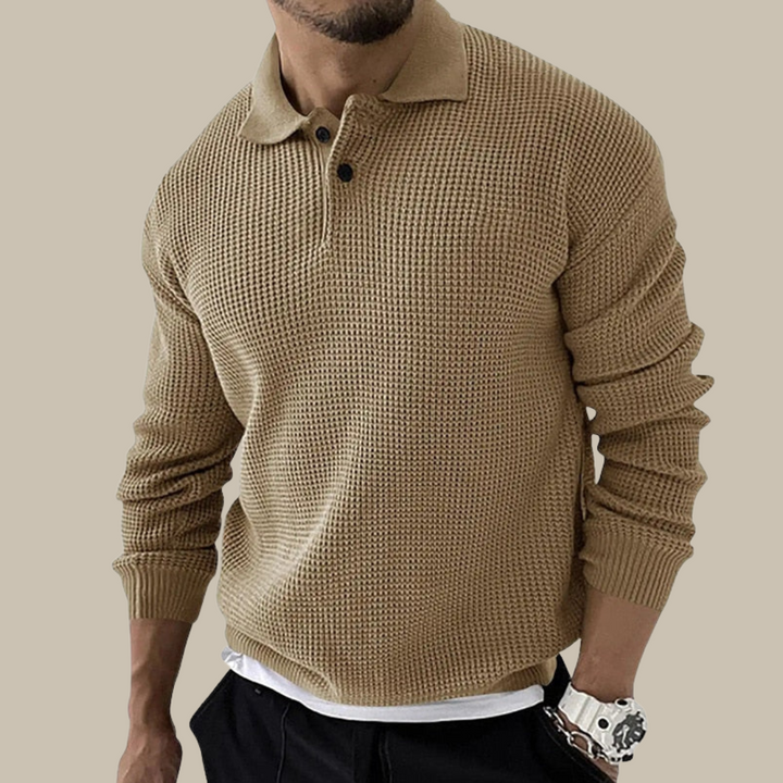 Levoire | Polo À Manches Longues Tricoté Élégant Pour Hommes beige