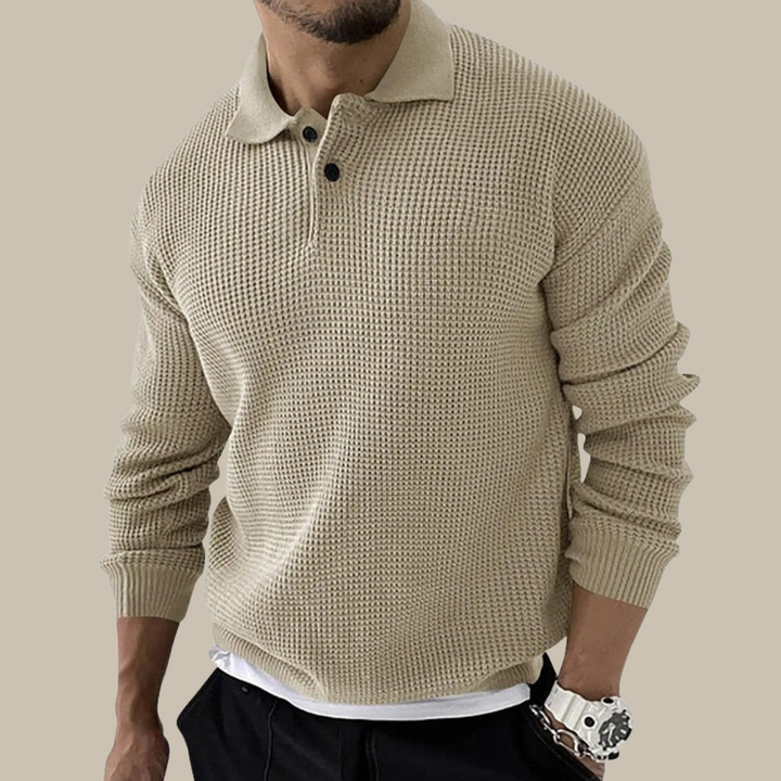 Levoire | Polo À Manches Longues Tricoté Élégant Pour Hommes khaki